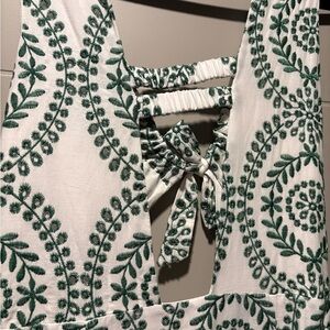 Zara White and Green Patterned Midi Dress